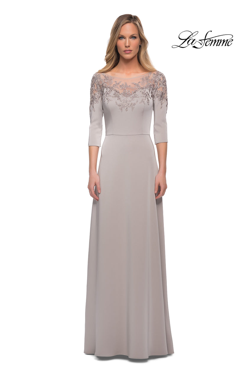 Picture of: Jersey Mother of the Bride Gown with Lace Neckline, Style: 29227, Detail Picture 5