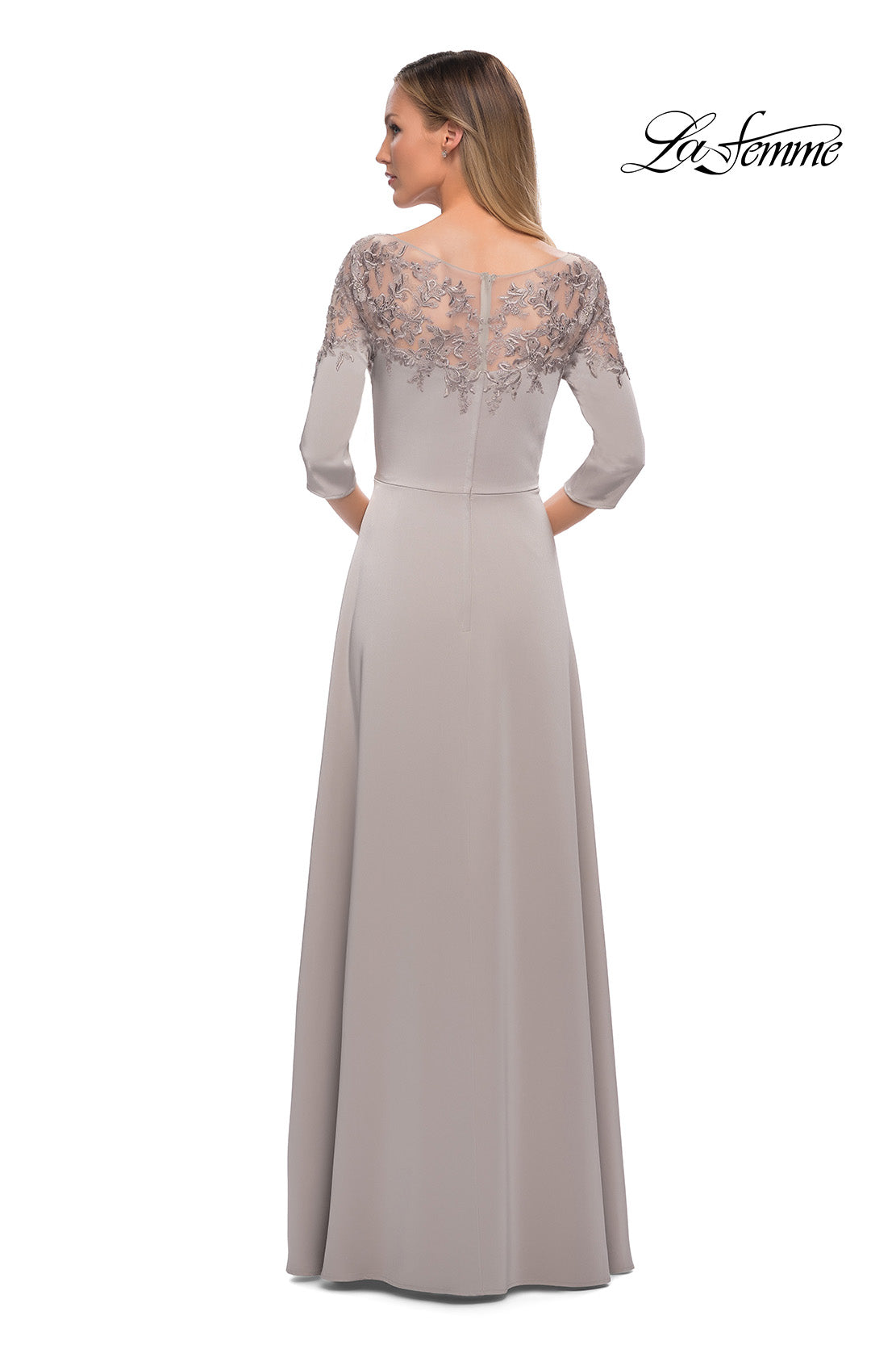 Picture of: Jersey Mother of the Bride Gown with Lace Neckline, Style: 29227, Detail Picture 6