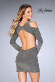 Picture of: Long Sleeve Short Dress with Shoulder Cut Outs in Silver, Style: 25306, Back Picture
