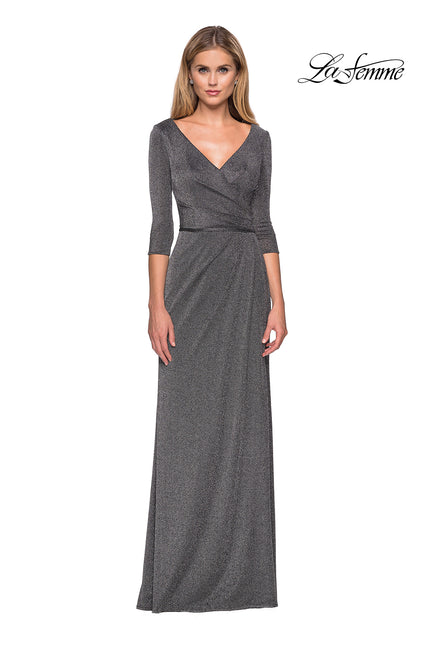 Picture of: 3/4 Sleeve Long Jersey Dress with Empire Waist in Silver, Style: 26419, Main Picture