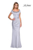 Picture of: Long Satin Gown with Embellished Square Neckline in Silver, Style: 27244, Main Picture