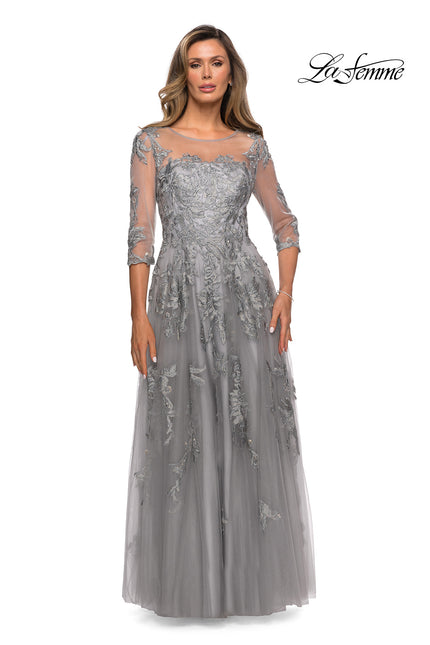 Picture of: A-line Evening Gown with Floral Embellishments in Silver, Style: 27944, Main Picture