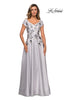 Picture of: Modern A-line Gown with Floral Bodice and Cap Sleeves in Silver, Style: 28105, Main Picture