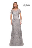 Picture of: Silver Lace and Sequin Long Gown with Short Sleeves in Silver, Main Picture