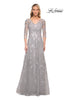 Picture of: Long Lace Evening Dress with V Neckline and Sleeves in Silver, Style: 29989, Main Picture