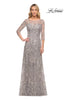Picture of: Long Evening Gown with Unique Lace Beaded Design in Silver, Style: 30161, Main Picture