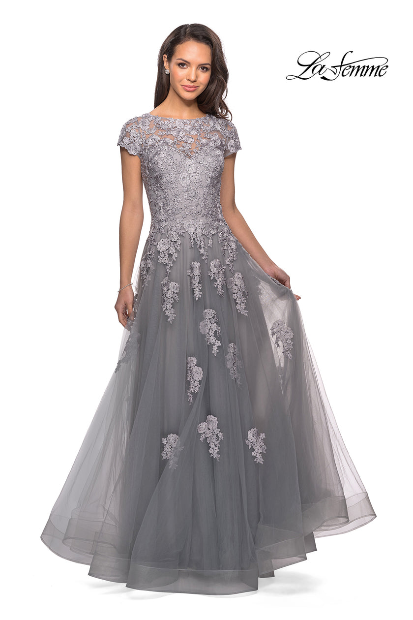 Picture of: Long Tulle Gown with Intricate Lace Detailing, Style: 26907, Detail Picture 8