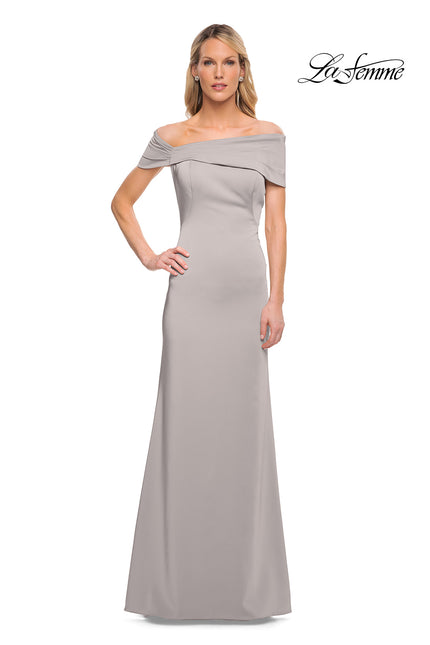 Picture of: Simply Chic Off the Shoulder Jersey Gown in Silver, Detail Picture 9