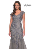 Picture of: Lace and Tulle Mermaid Gown with Cap Sleeves in Silver, Style: 30269, Detail Picture 9