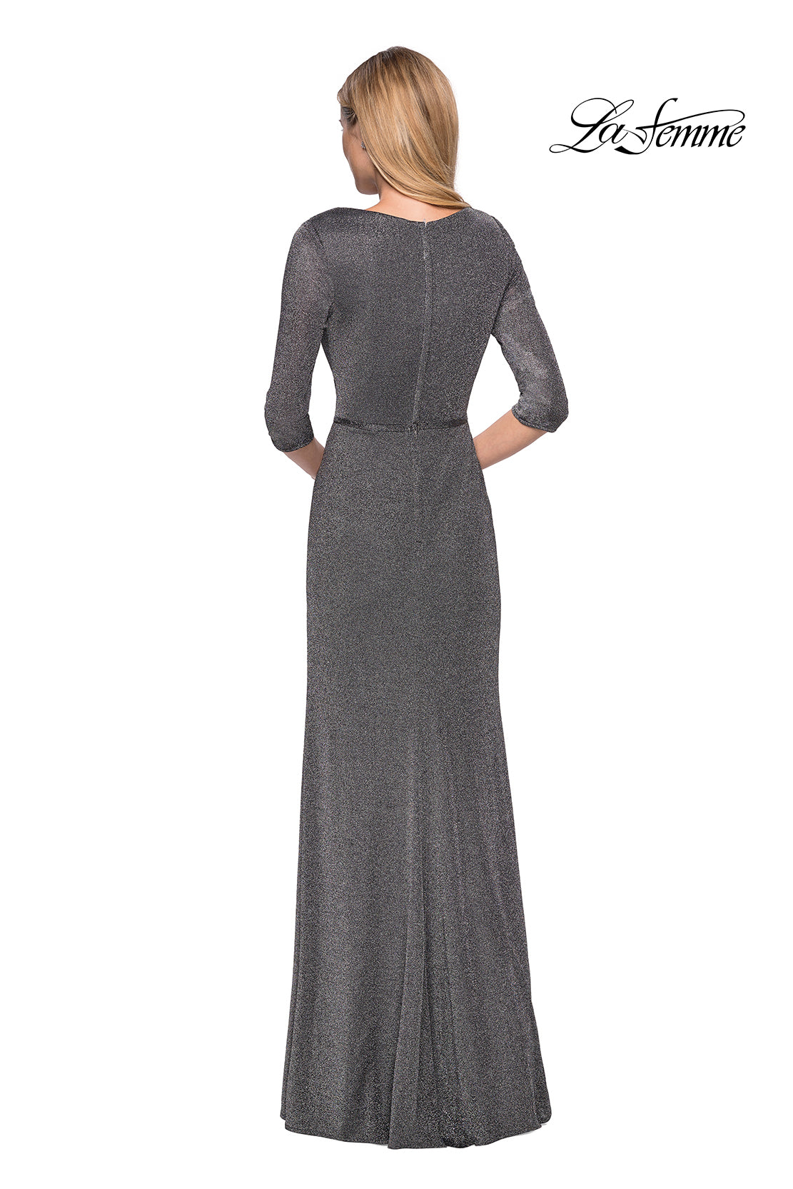 Picture of: 3/4 Sleeve Long Jersey Dress with Empire Waist in Silver, Style: 26419, Back Picture