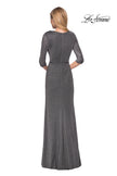 Picture of: 3/4 Sleeve Long Jersey Dress with Empire Waist in Silver, Style: 26419, Back Picture