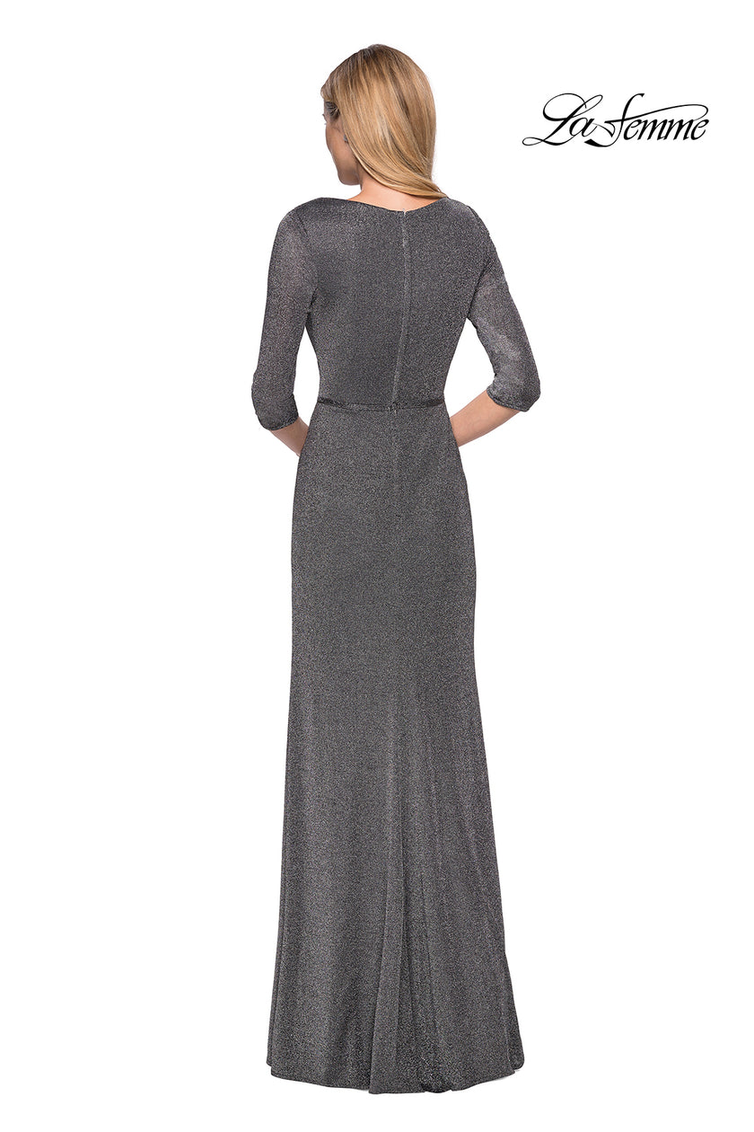 Picture of: 3/4 Sleeve Long Jersey Dress with Empire Waist in Silver, Style: 26419, Back Picture