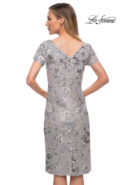 Picture of: Short Sleeve Below the Knee Dress with High Neckline in Silver, Back Picture