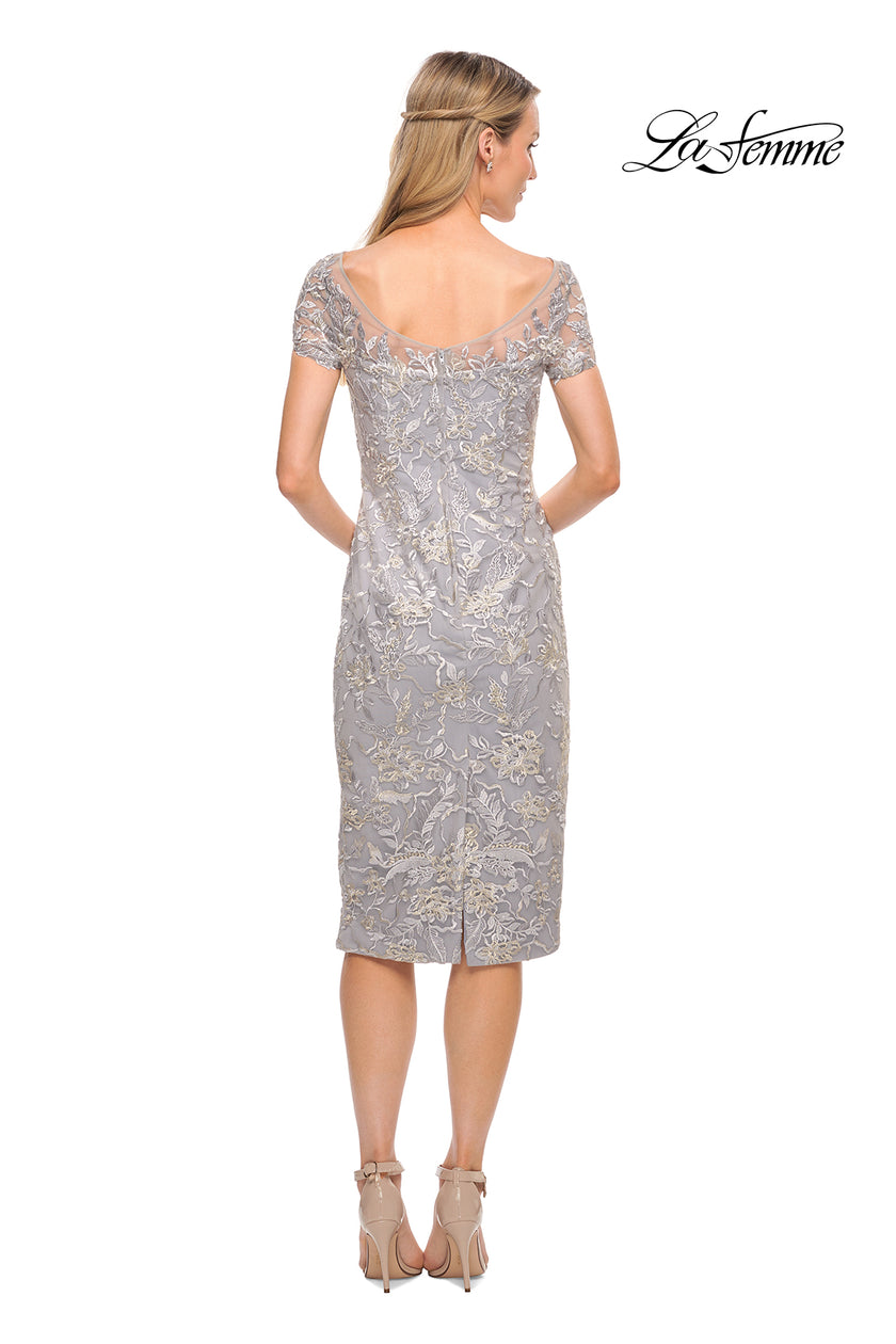 Picture of: Fitted Unique Lace Short Evening Dress in Silver, Style: 30108, Back Picture