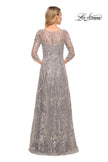 Picture of: Long Evening Gown with Unique Lace Beaded Design in Silver, Style: 30161, Back Picture