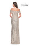 Picture of: Off the Shoulder Sequin Gown with Ruching in Silver, Style: 31772, Back Picture