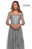 Picture of: A-line Evening Gown with Floral Embellishments in Silver, Style: 27944, Detail Picture 1
