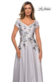 Picture of: Modern A-line Gown with Floral Bodice and Cap Sleeves in Silver, Style: 28105, Detail Picture 1