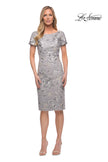 Picture of: Short Sleeve Below the Knee Dress with High Neckline in Silver, Detail Picture 1