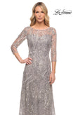 Picture of: Long Evening Gown with Unique Lace Beaded Design in Silver, Style: 30161, Detail Picture 1