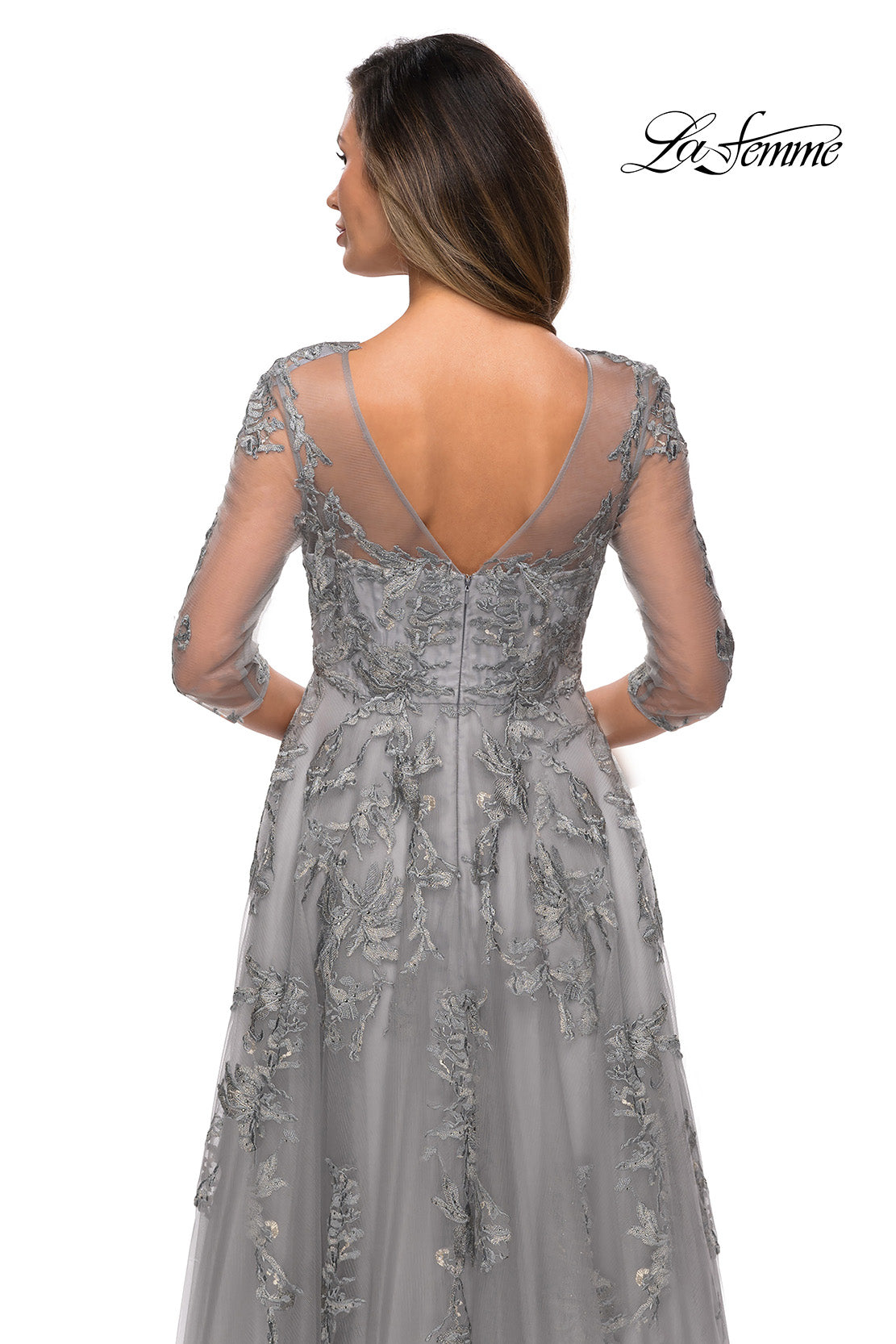Picture of: A-line Evening Gown with Floral Embellishments in Silver, Style: 27944, Detail Picture 2