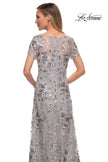 Picture of: Silver Lace and Sequin Long Gown with Short Sleeves in Silver, Detail Picture 2