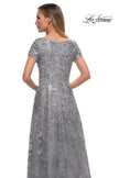 Picture of: Long Lace Mother of the Bride Gown with V Neckline in Silver, Detail Picture 2