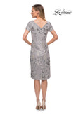 Picture of: Short Sleeve Below the Knee Dress with High Neckline in Silver, Detail Picture 2