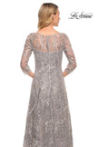 Picture of: Long Evening Gown with Unique Lace Beaded Design in Silver, Style: 30161, Detail Picture 2