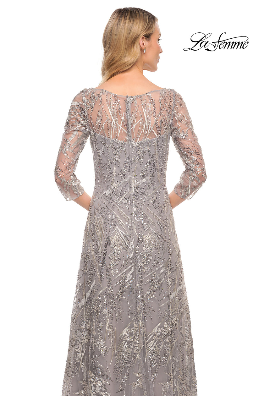 Picture of: Long Evening Gown with Unique Lace Beaded Design in Silver, Style: 30161, Detail Picture 2
