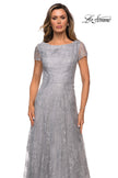 Picture of: Sequin Lace A-line Gown with Sheer Short Sleeves in SIlver, Style: 27837, Detail Picture 4