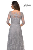 Picture of: A-line Lace Sequin Gown with Sheer Scoop Neckline in Silver, Style: 27942, Detail Picture 4