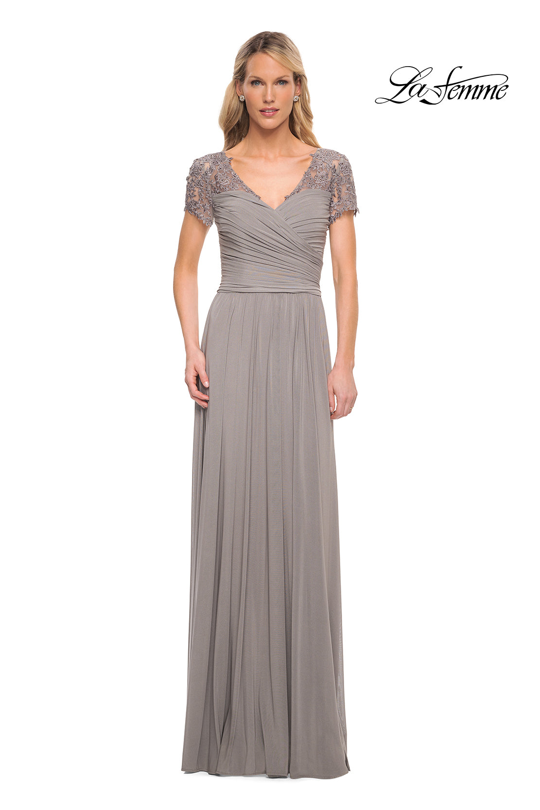 Picture of: Jersey Long Evening Dress with Short Lace Sleeves, Style: 29772, Detail Picture 5