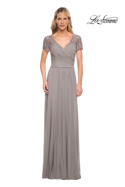 Picture of: Jersey Long Evening Dress with Short Lace Sleeves, Style: 29772, Detail Picture 5