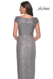 Picture of: Sequin Long Evening Dress with Ruching and V Neck in Hunter Green, Style: 30326, Detail Picture 6