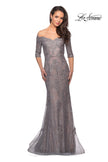 Picture of: Long Prom Gown with Scattered Lace Overlay in Silver Pink, Style: 24866, Detail Picture 1