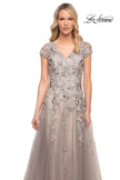 Picture of: Beaded Lace A-line Gown with Short Sleeves in Silver, Style: 30239, Detail Picture 1