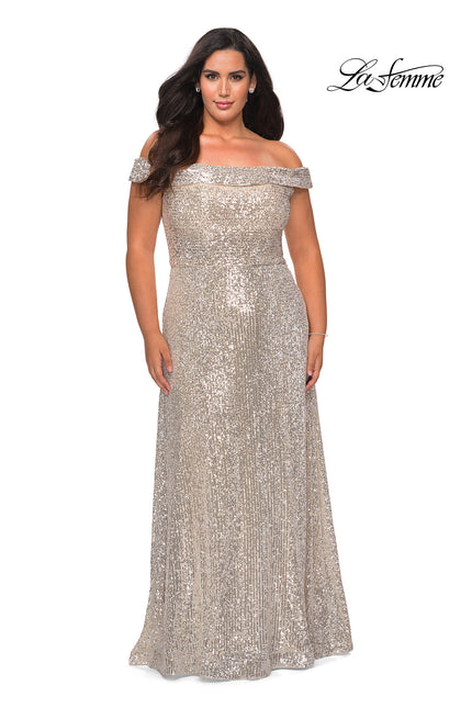 Picture of: Off the Shoulder Sequin Curvy Prom Dress in Silver, Style: 28988, Main Picture
