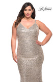 Picture of: V Neck Sequin Plus Size Long Gown in Silver, Style: 29546, Detail Picture 9