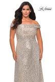 Picture of: Off the Shoulder Sequin Curvy Prom Dress in Silver, Style: 28988, Detail Picture 2