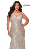 Picture of: Long Sequin Curvy Prom Dress with V-Neckline in Silver, Style: 29006, Detail Picture 3