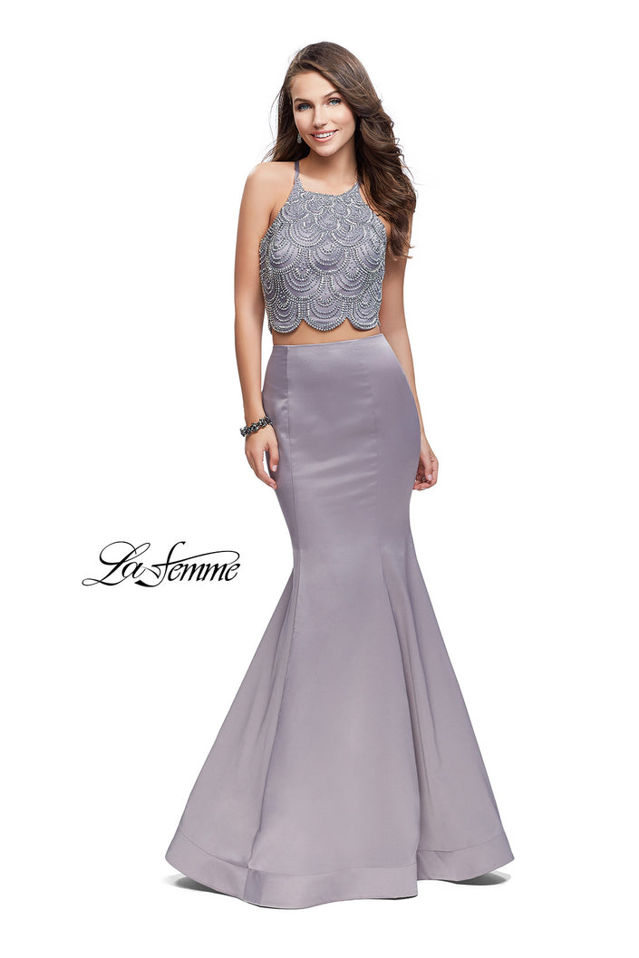 Picture of: Two Piece High Neck Prom Dress with Beading in Silver, Style: 26035, Main Picture