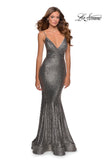 Picture of: Metallic Sequined Mermaid Dress with Lace Up Back in Silver, Style: 28469, Main Picture