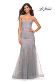 Picture of: Mermaid Strapless Elegant Lace and Tulle Gown in Silver, Main Picture