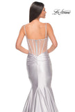 Picture of: Satin Mermaid Prom Gown with Corset Top in Silver, Style: 32269, Detail Picture 8