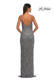 Picture of: Beautifully Beaded Long Evening Dress with V Neckline in Silver, Style: 32928, Detail Picture 8