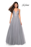 Picture of: A-Line Prom Dress with Rhinestones and Deep V Back in Silver, Style: 27688, Detail Picture 9