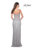 Picture of: Rhinestone Fishnet Dress with Lace Detail on Sheer Bodice in Silver, Style: 32232, Detail Picture 10