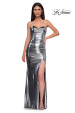 Picture of: Pretty Metallic Jersey Ruched Dress with Sweetheart Neckline in Silver , Style 32806, Detail Picture 11
