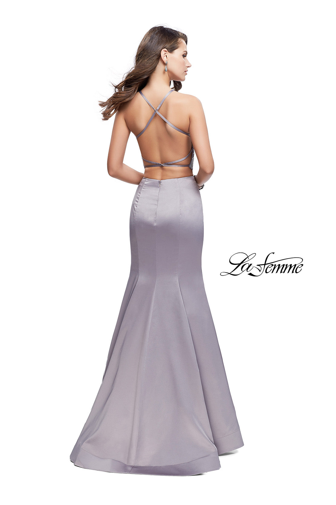 Picture of: Two Piece High Neck Prom Dress with Beading in Silver, Style: 26035, Back Picture